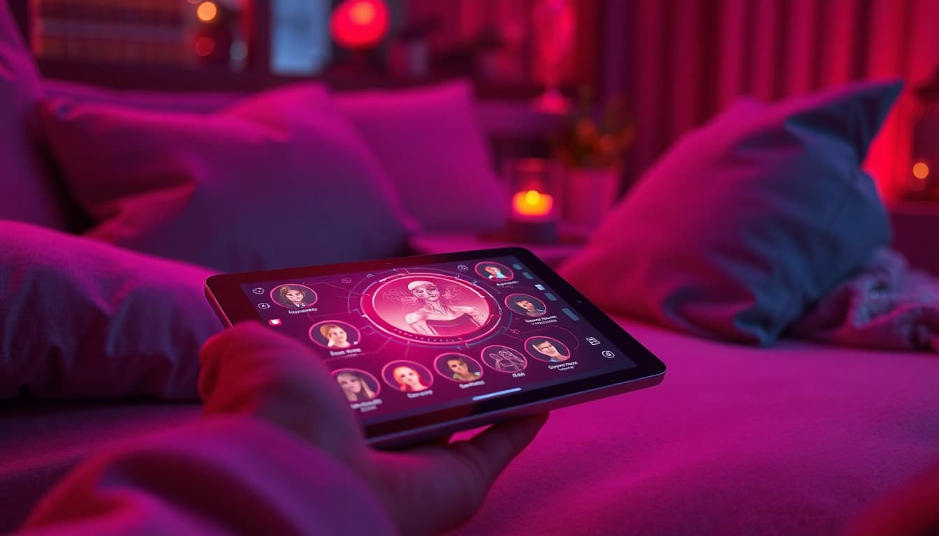 Engaging NSFW AI interaction on a sleek tablet, featuring modern design and inviting ambiance.