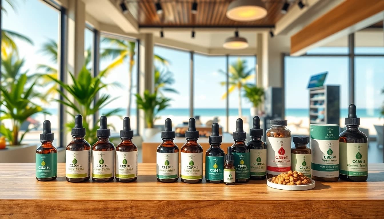Showcase of cbd miami products in an inviting storefront with natural lighting.