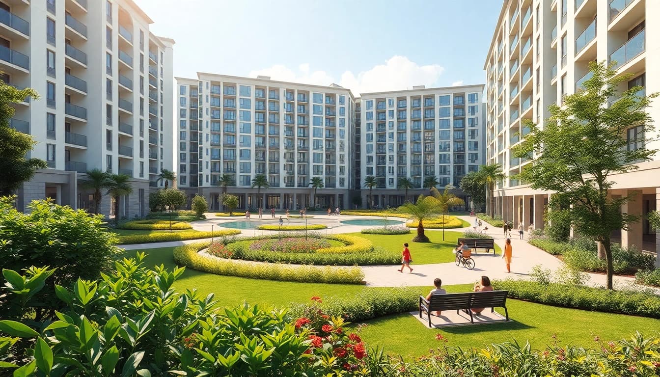 Showcasing a vibrant Tampines ec with modern executive condominiums, landscaped gardens, and community spaces.