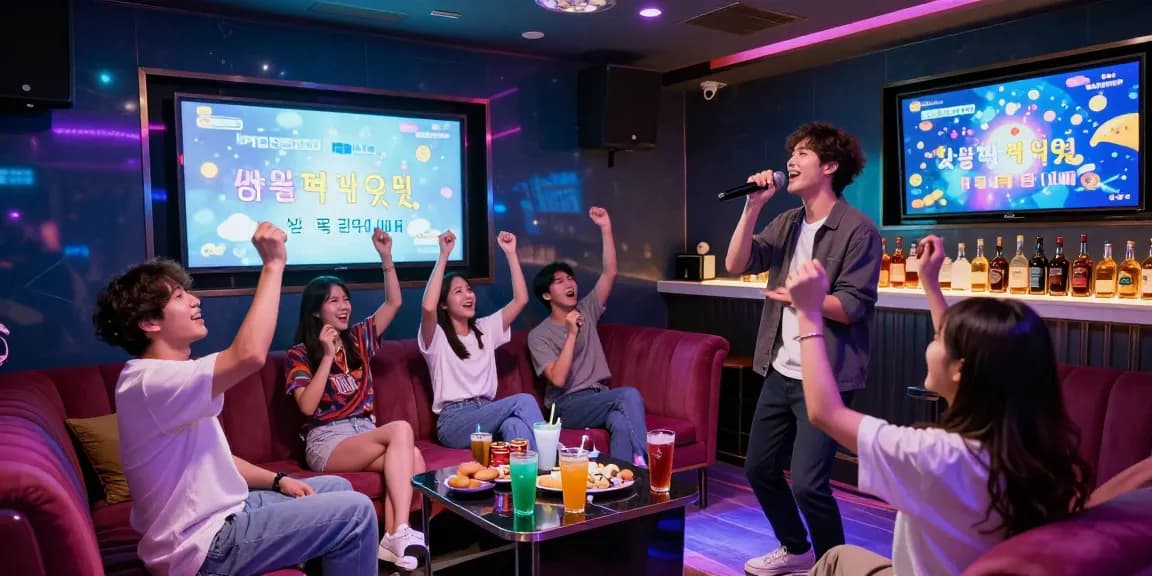 제주유흥 노래방에서 친구들과 함께 즐거운 시간을 보내는 모습