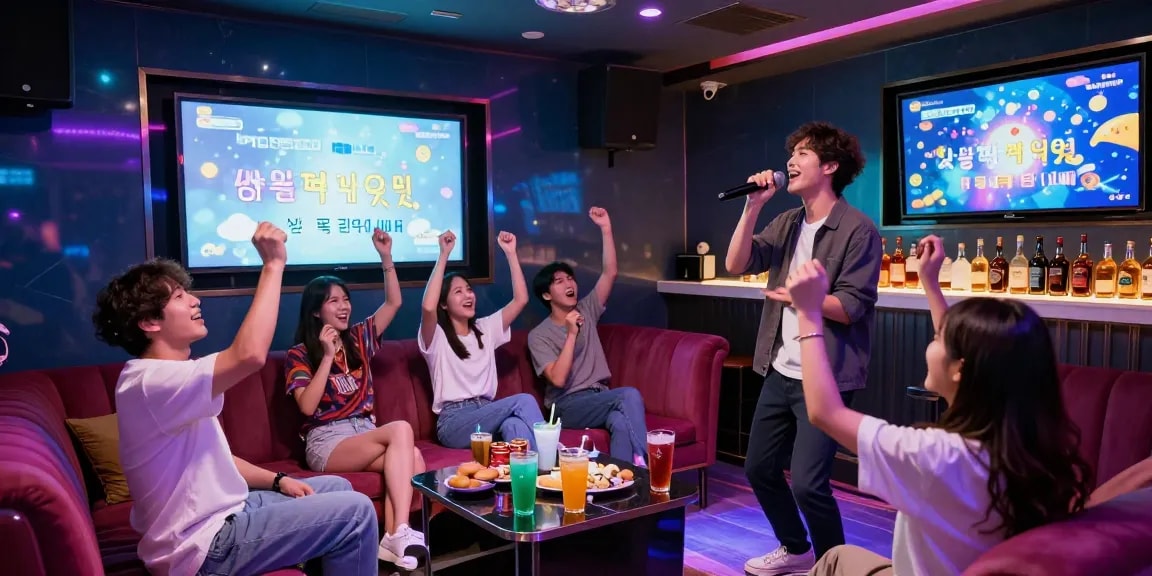 제주유흥 노래방에서 친구들과 함께 즐거운 시간을 보내는 모습