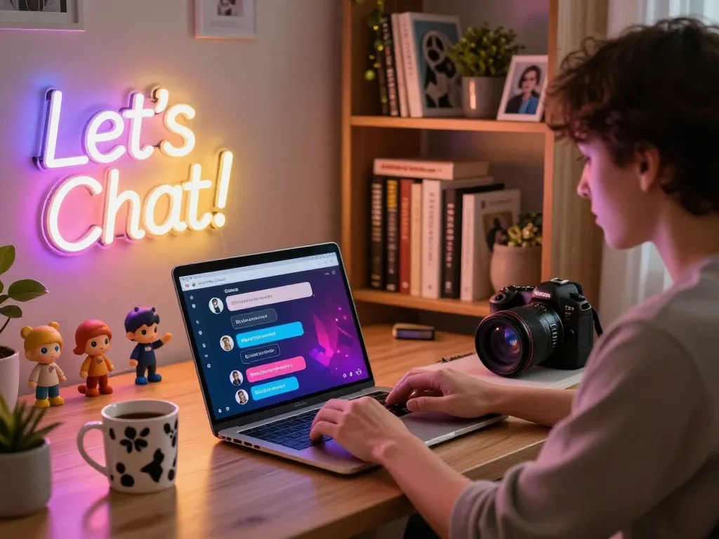 Engaging NSFW AI chat on a stylish laptop in a cozy home office.