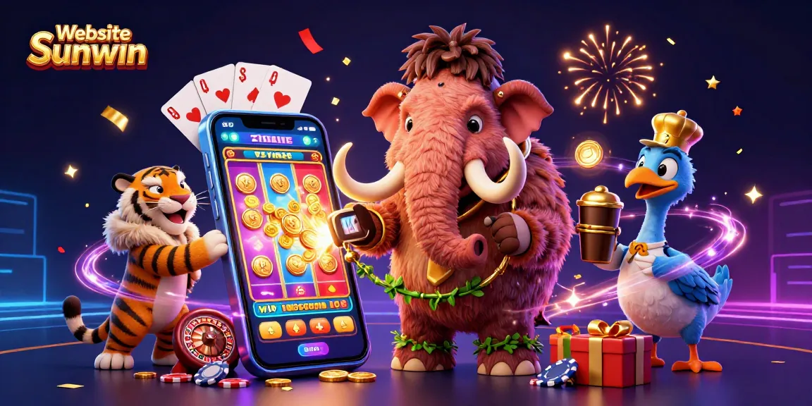 Experience the excitement of gambling at Website Sunwin with a vibrant 3D casino scene showcasing popular games and lively characters.