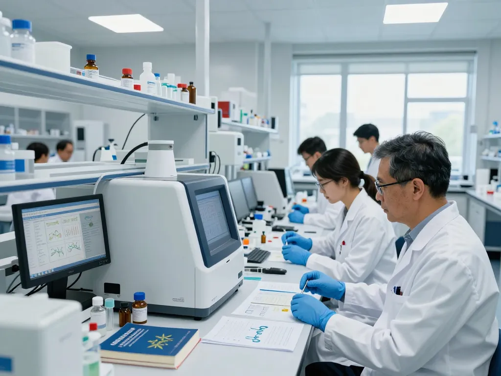 Cannabinoid manufacturer Europe research team analyzing samples in a modern lab setting.