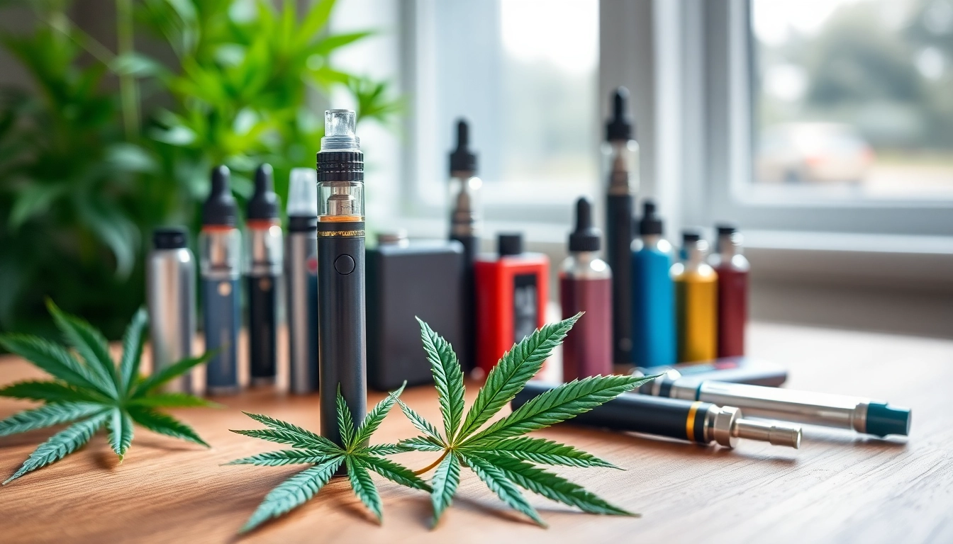 Showcasing cannabis vape pens and cartridges highlighting cannabis vape features.