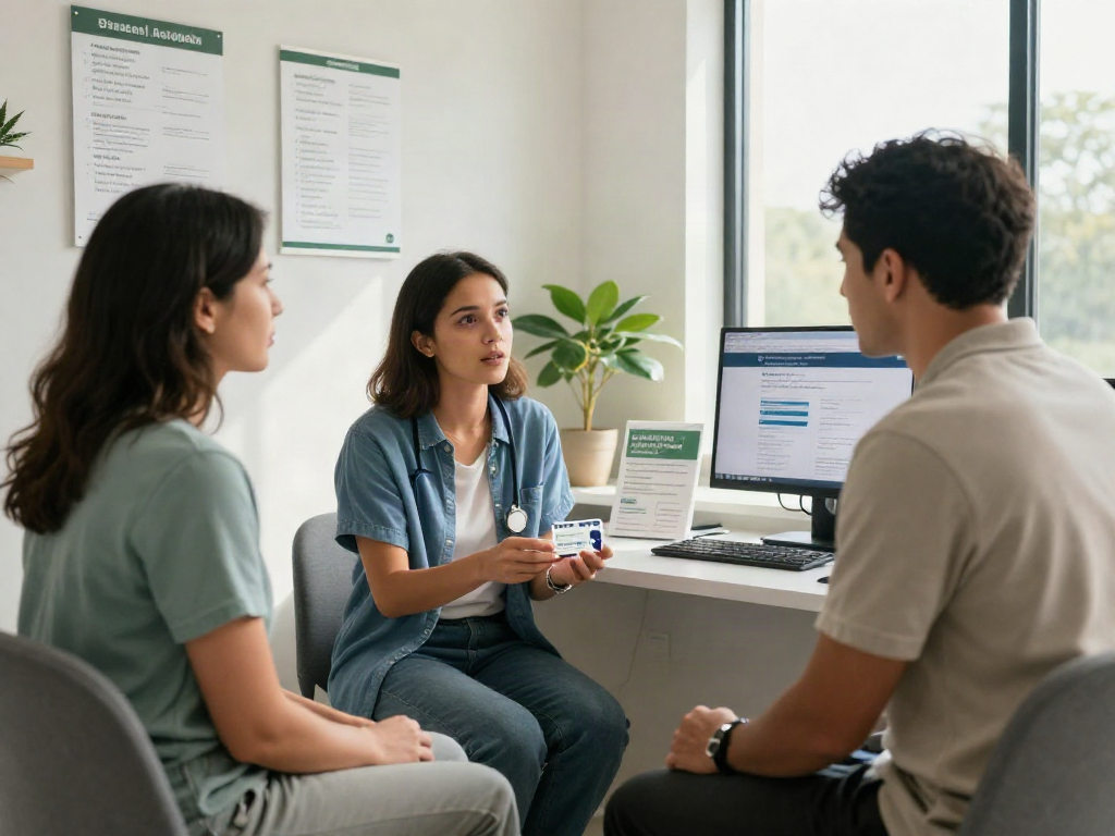 Patient discussing Texas MMJ card options with compassionate doctor in a warm clinic.