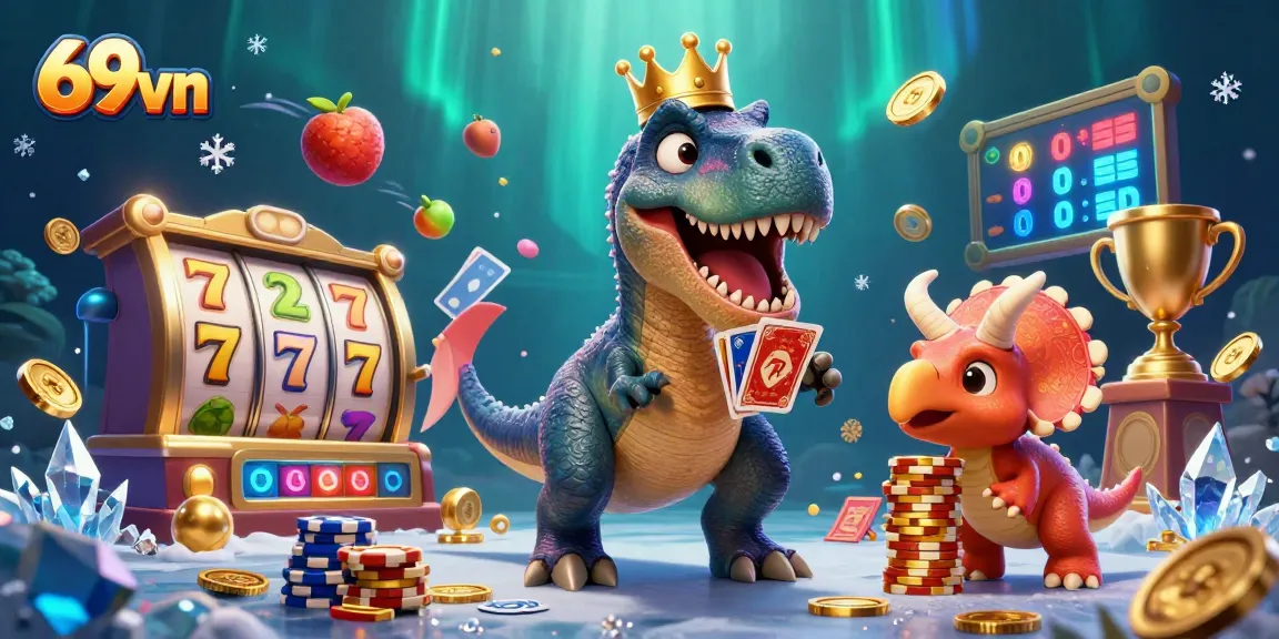 Join the fun with 69vn as friendly dinosaurs engage in thrilling casino games filled with jackpots and excitement!