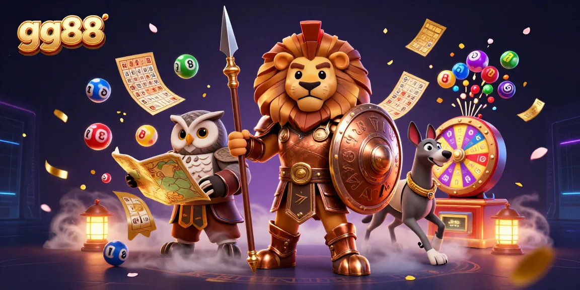 Experience the vibrant excitement of gambling with gg88 as the Spartan lion leads amidst colorful game elements.