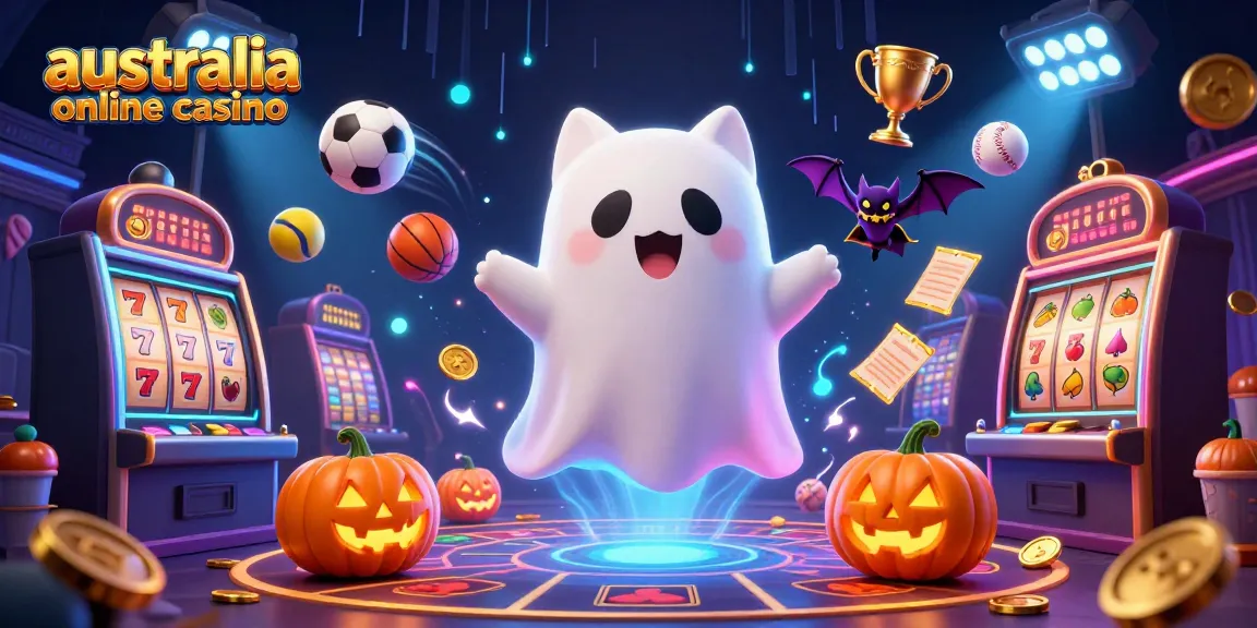 Experience thrilling excitement at the australia online casino with a ghost cat and neon slot elements.