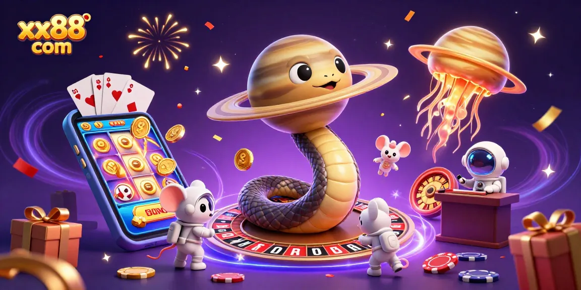 Engage with xx88 com as you place bets on 3D Saturn's roulette wheel surrounded by playful elements.