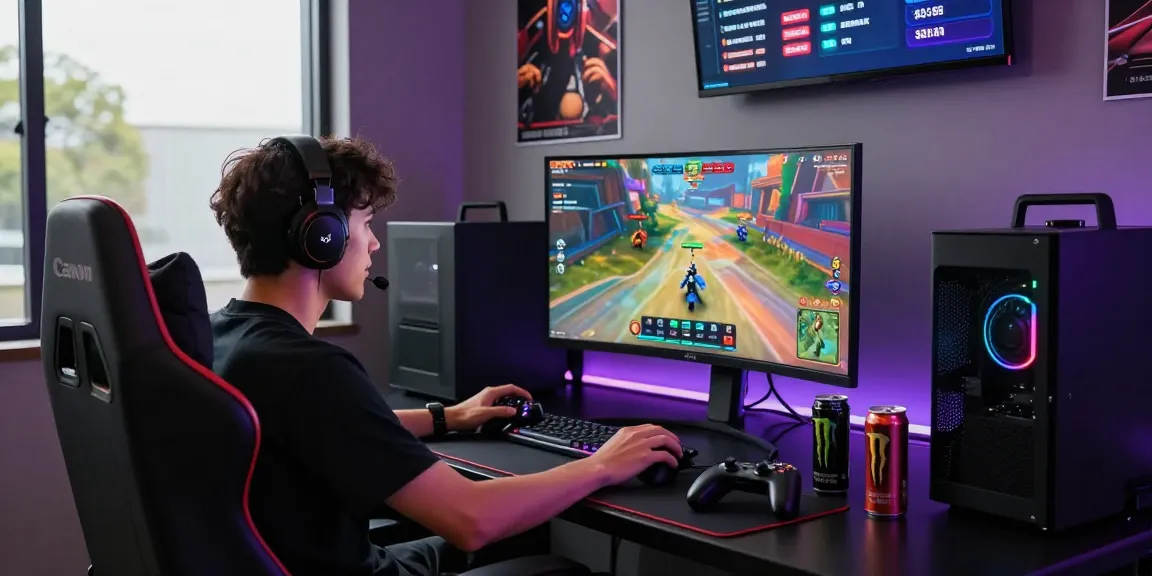 Gamer engaged in an intense multiplayer battle on a high-end gaming setup featuring cika4d theme.