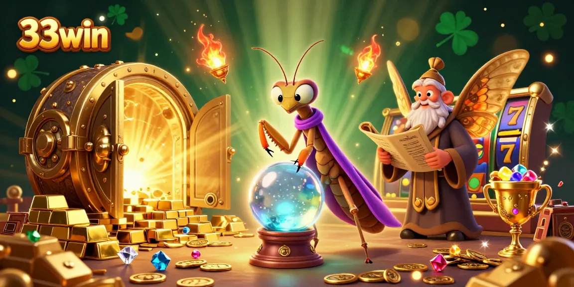 Engage in 33win's thrilling slots with this mystical 3D casino illustration featuring a fortune teller.