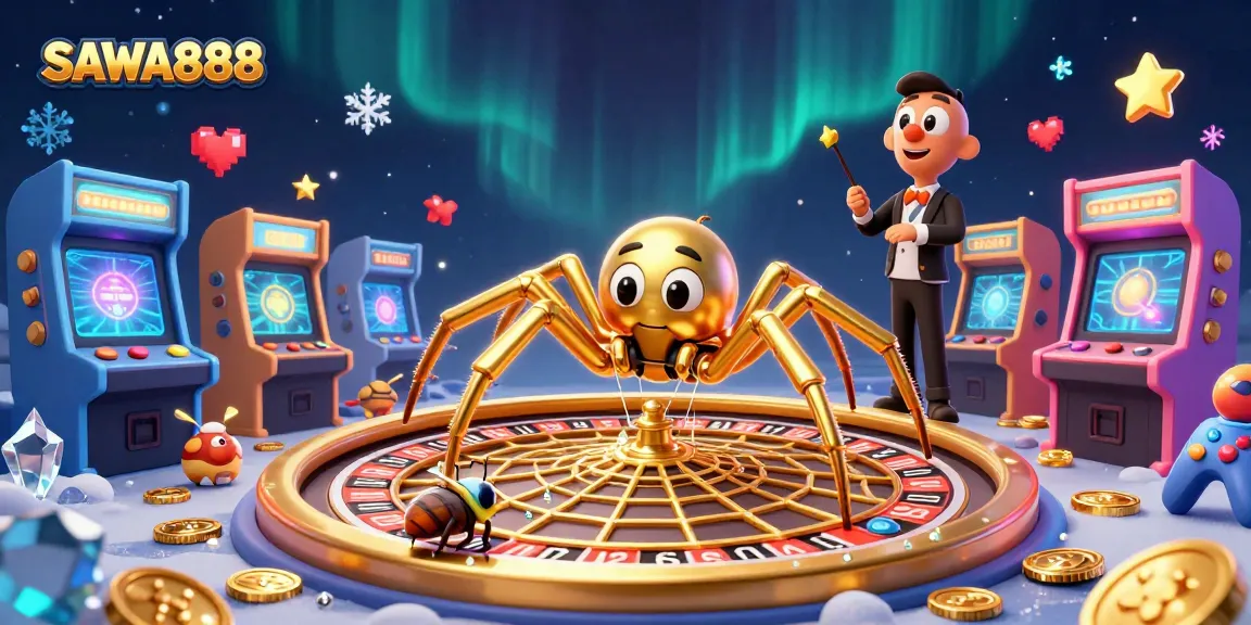 SAWA888 spins the roulette wheel in a vibrant, colorful casino scene with engaging game elements.