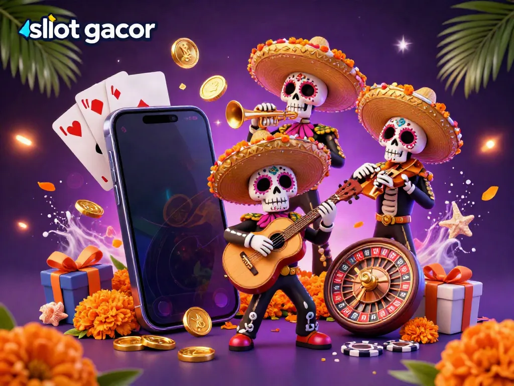 Experience the vibrant excitement of slot gacor with a festive mariachi scene, colorful game elements, and rich details.