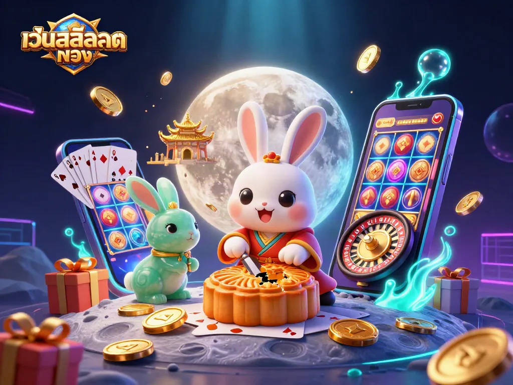 เล่นเกมคาสิโนที่ เว็บสล็อตตรง พร้อมกระต่ายลั่นชิโนที่กำลังทำขนมและชิปโป๊กเกอร์