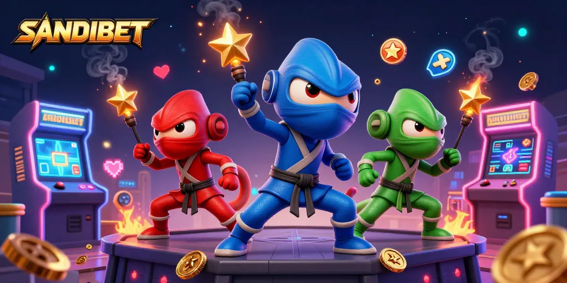 SANDIBET ninja chameleons perform dynamic martial arts atop a vibrant gaming rooftop
