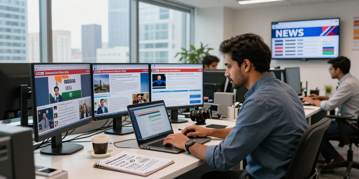 Dynamic newsroom environment at https://www.theindaily.com with journalists engaged in live reporting and collaboration.