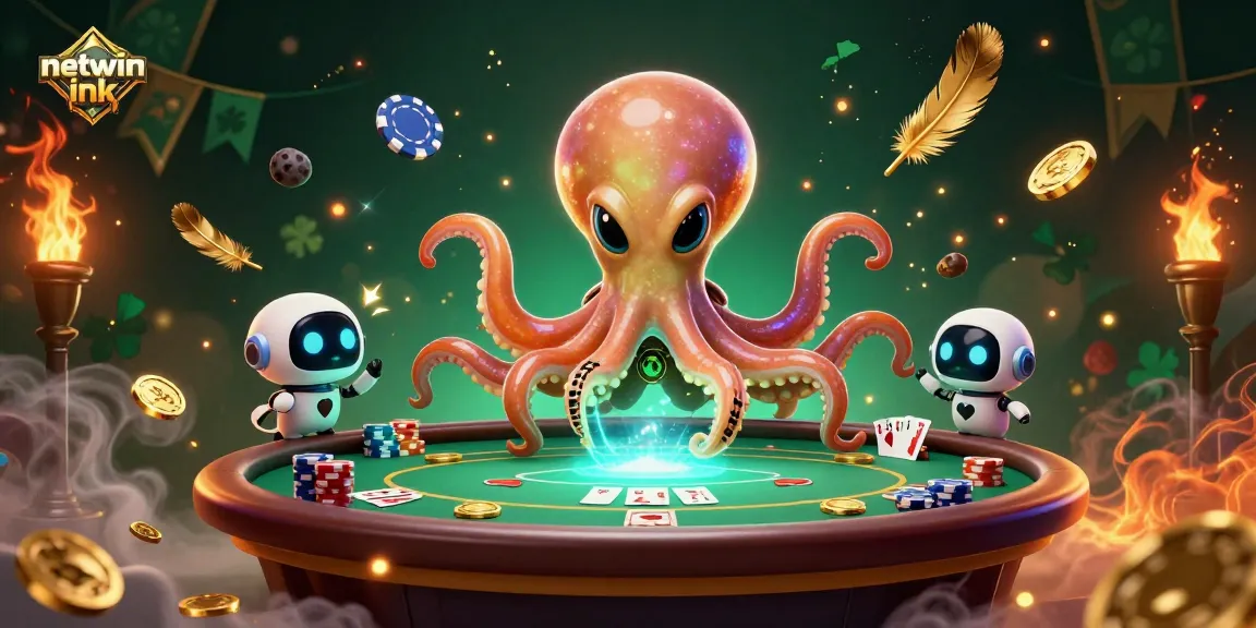 Play poker with fun alien octopus creating an exciting netwin ink experience.