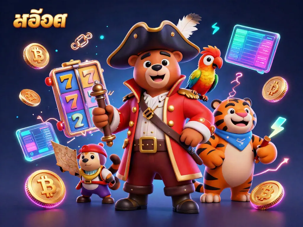 Engage with exciting สล็อต slots and vibrant gaming elements in this dynamic 3D scene.