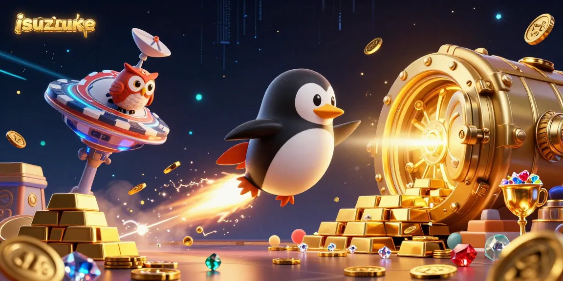 Experience thrilling adventures with the isuzukebumen rocket-powered penguin amidst vibrant casino treasures.