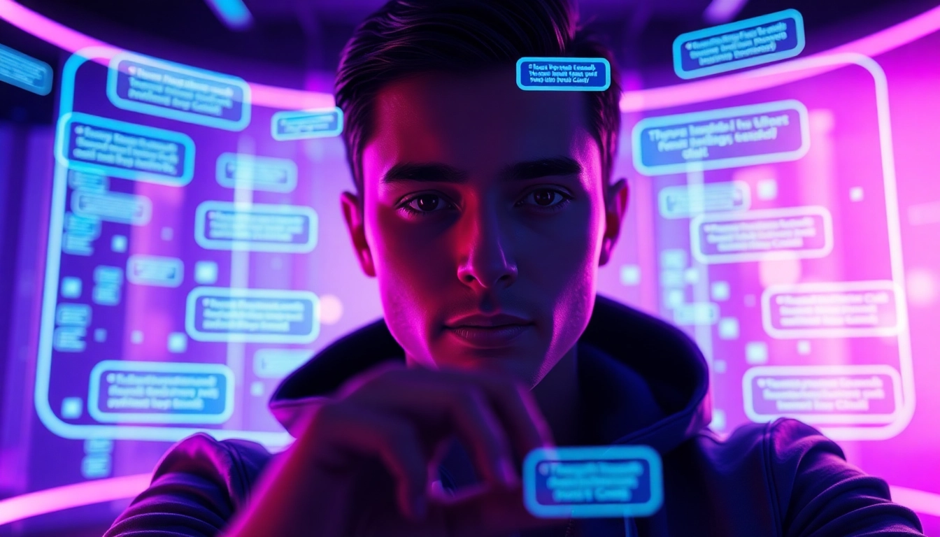 Interactive AI porn chat interface with vibrant colors and digital elements.