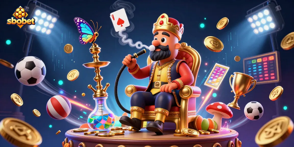 Win big with sbobet: a vibrant 3D scene of an enormous caterpillar and dynamic sports elements.