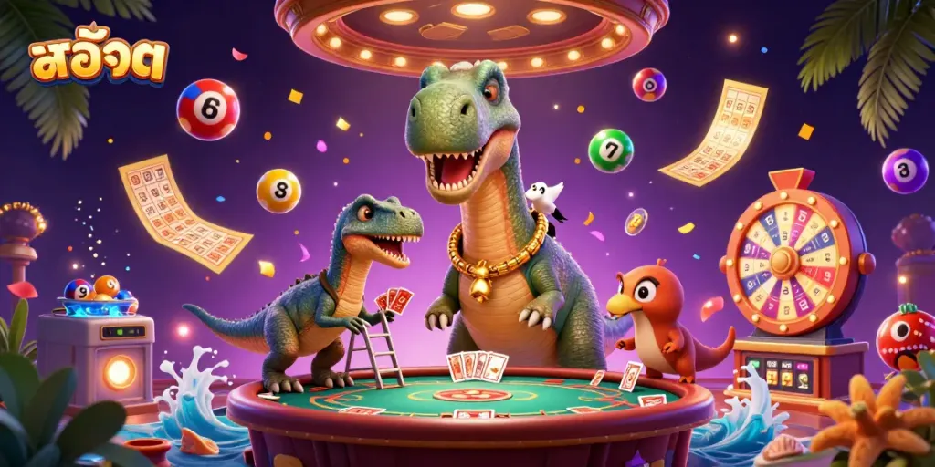 เล่นเกมสล็อต สล็อต ภาพประกอบในคาสิโนที่มีตัวละครน่ารักและสีสันสดใส