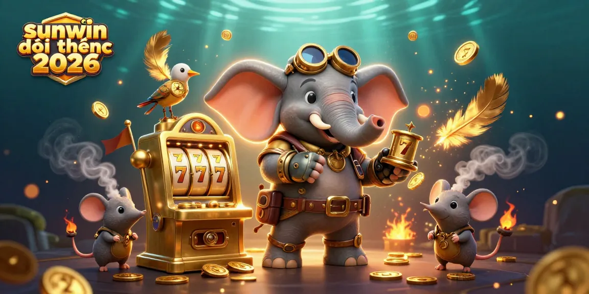 Experience the excitement of sunwin đổi thưởng 2026 with a dynamic steampunk elephant and golden slot machine.