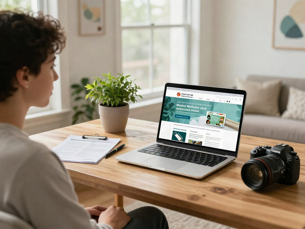 Applying for a Medical Marijuana Card Online in a cozy home office.