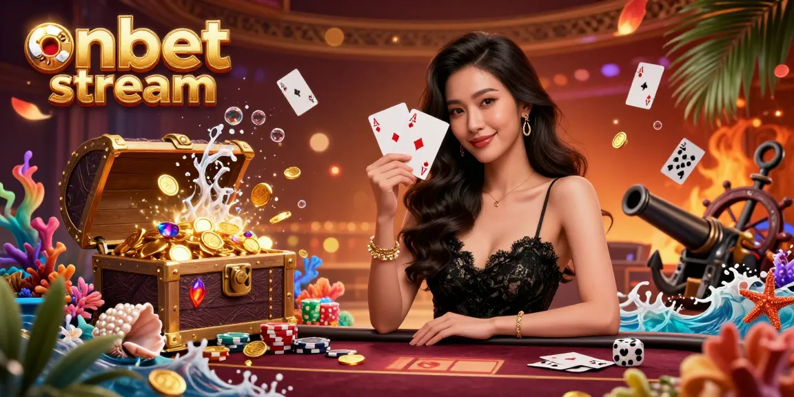 Experience the excitement of onbet stream with a stunning casino scene featuring a glamorous player.