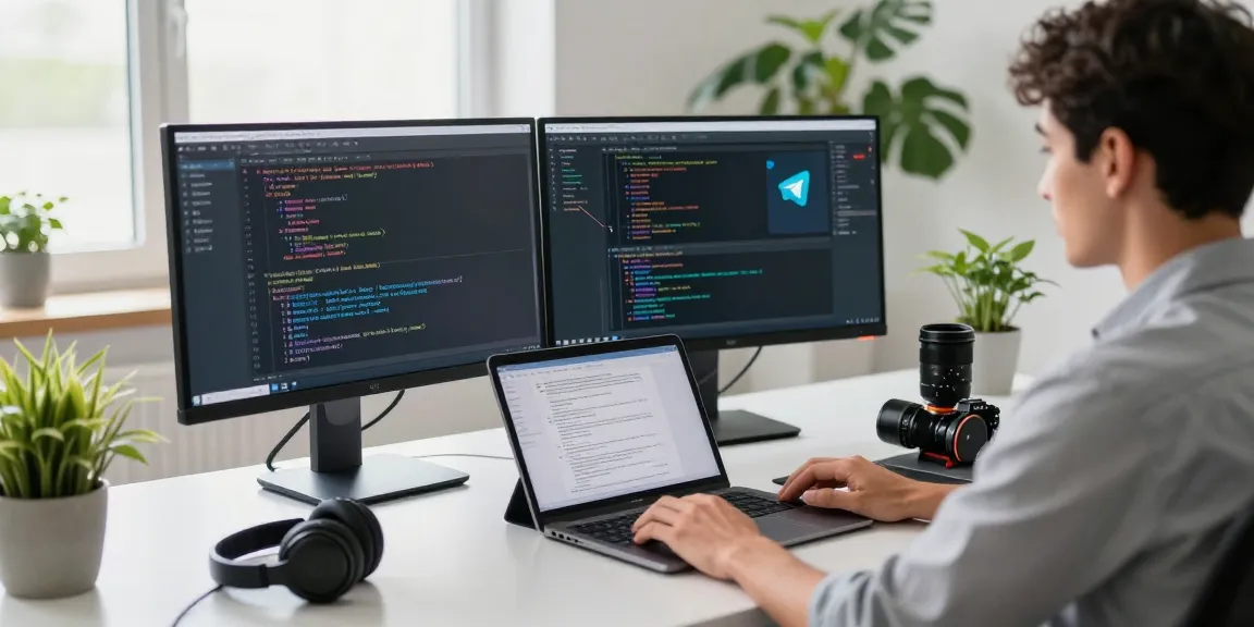 Developer using 纸飞机中文版 in a modern tech workspace, showcasing productivity and innovation.