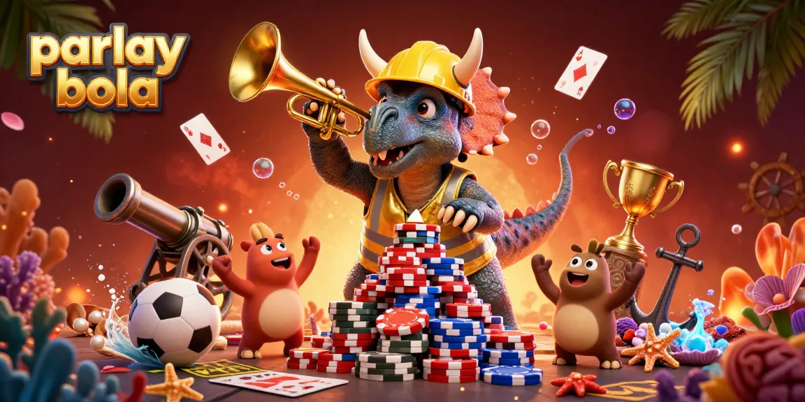 Engage in parlay bola betting with vibrant cartoon characters celebrating gambling wins.