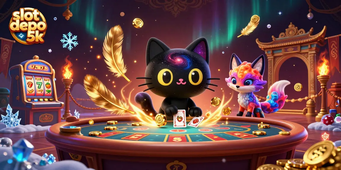 Experience vibrant gaming at slot depo 5k with colorful characters amidst dynamic casino scenes.