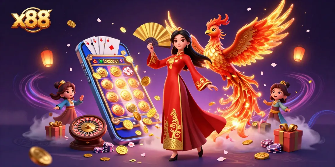 x88 invites you to experience thrilling online casino adventures with golden coins, slot games, and vibrant visuals.