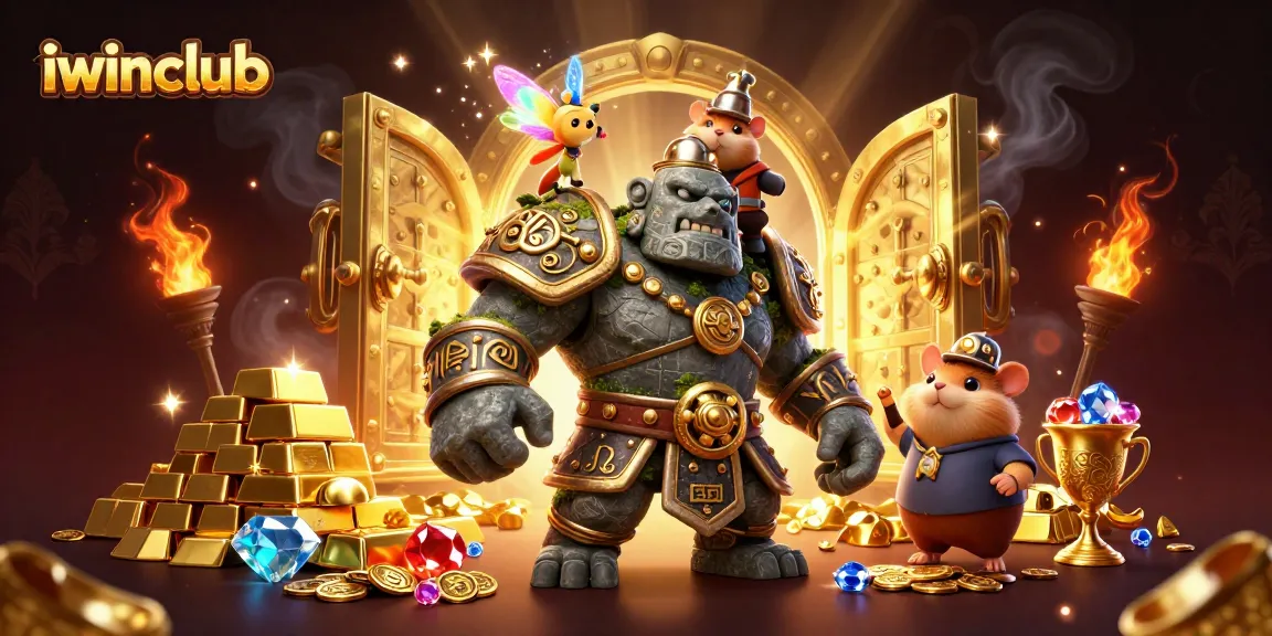 Experience gaming excitement at iwinclub with a magical 3D illustration of casino treasures.