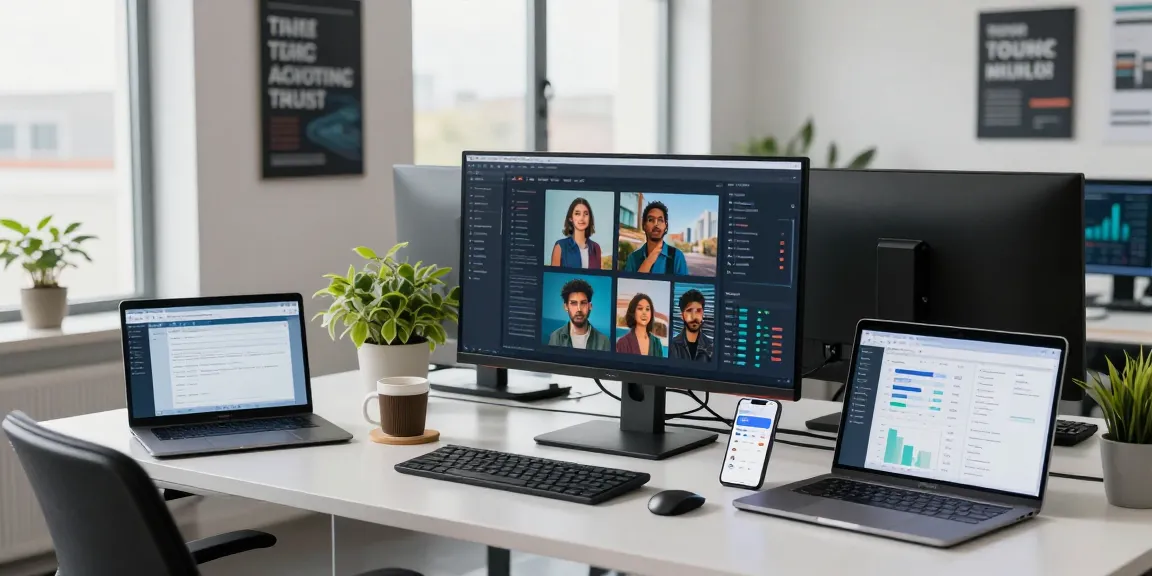 AI image checker analysis in a modern tech office with data visualizations.