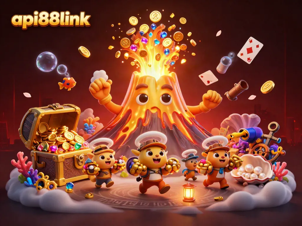 api88link showcases an erupting volcano with riches, enticing players with exhilarating gaming visuals.