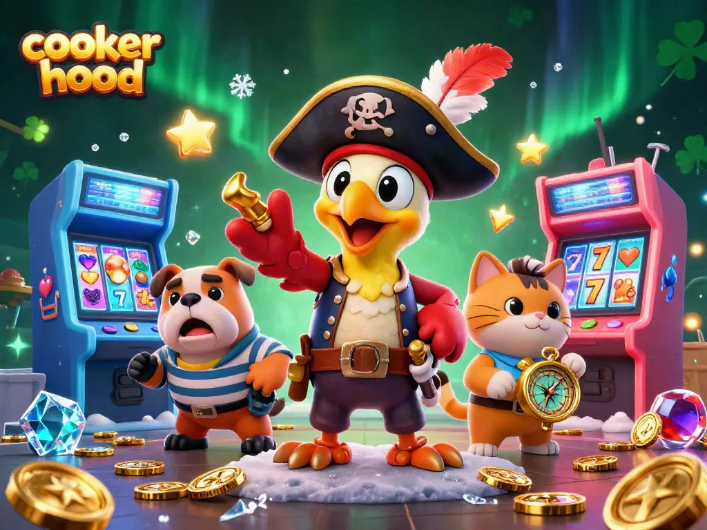 Illustration showcasing the dynamic cooker hood scene with pirate characters amidst casino elements, engaging in exciting gameplay.