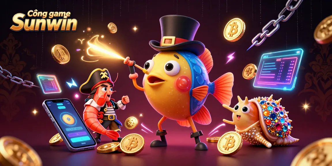 Cổng game Sunwin showcases an exciting underwater casino scene featuring vibrant characters and digital assets.
