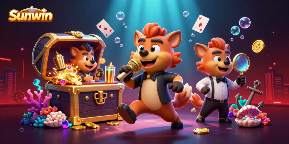 Experience thrilling action at sunwin with this vibrant 3D casino illustration featuring animated hyenas.