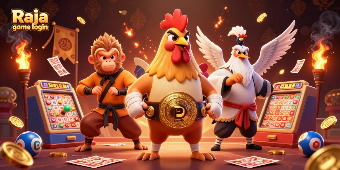 Engage in thrilling lottery games with Raja game login as vibrant elements and characters surround the scene.