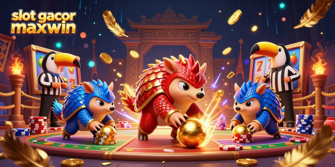 Experience thrilling action with slot gacor maxwin as pangolins battle for golden prize tokens in a rich, dynamic 3D scene.