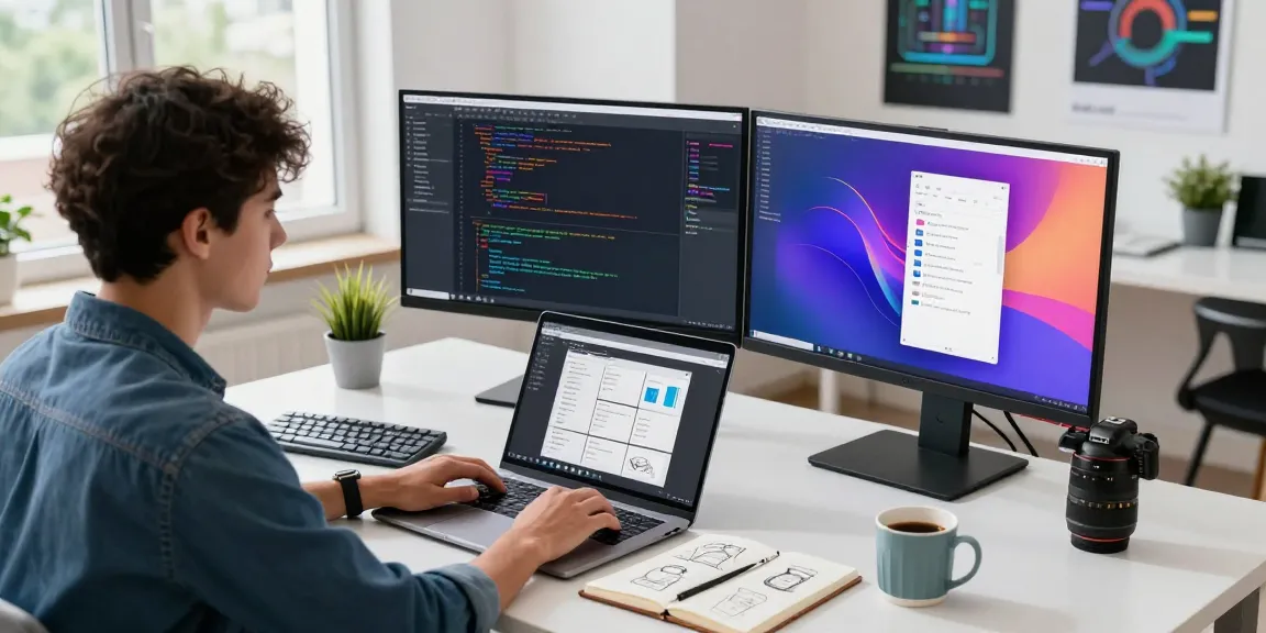 Developer efficiently using Snipaste for screenshots in a modern office.