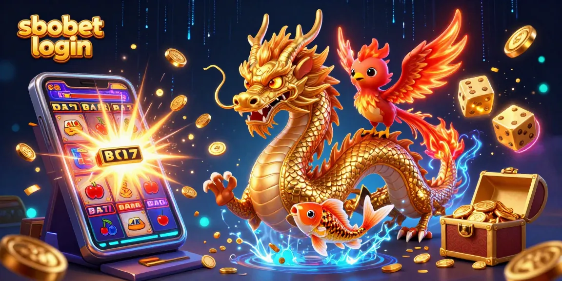 Engage with sbobet login through a vibrant, action-packed casino illustration featuring dynamic gaming elements.