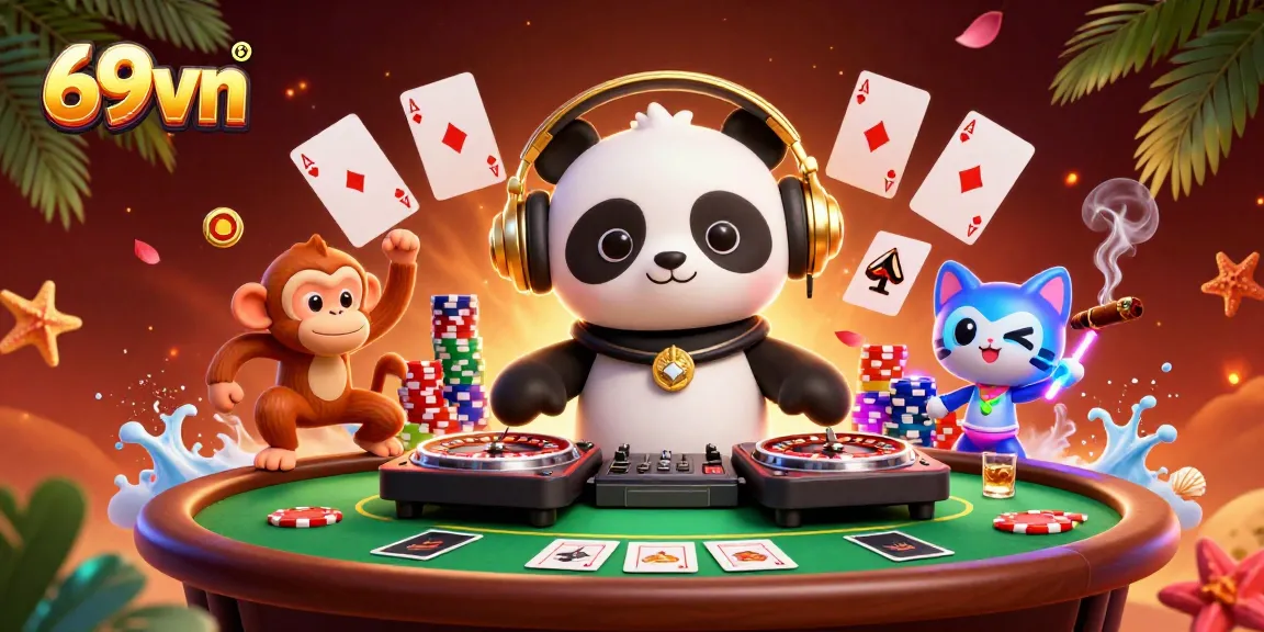Join the fun with the 69vn casino scene featuring vibrant characters and exciting poker elements.