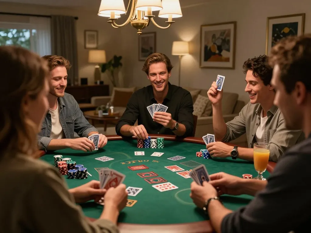 Players enjoying a friendly game of blackjack at home, showcasing strategic gameplay with 92slot.