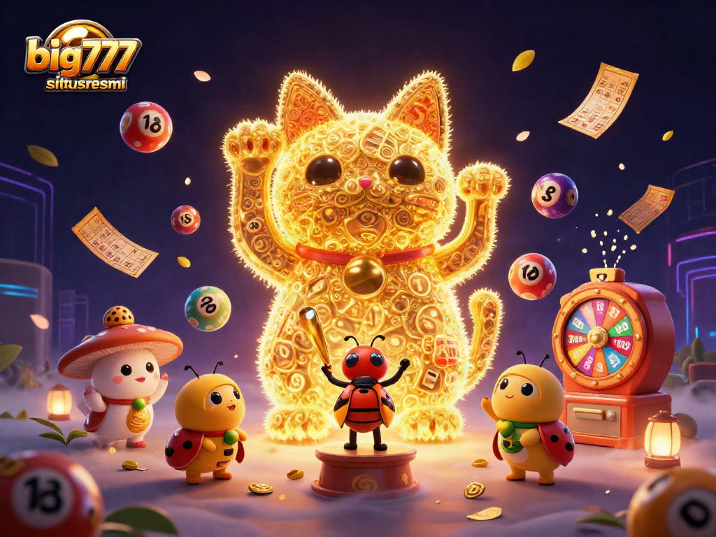 Win prizes at big777situsresmi with a vibrant scene of a lucky cat and lottery elements!