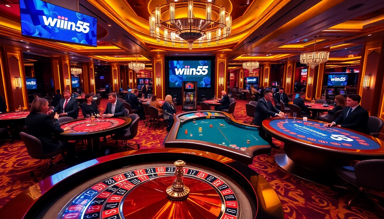 Players enjoying games at win55 casino, highlighting excitement and vibrant atmosphere.